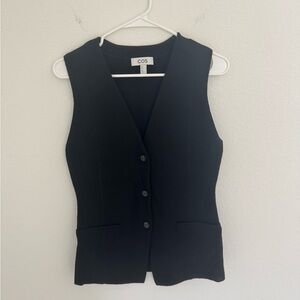 COS Wool Blend Longline Twill Vest Waistcoat Size S Black